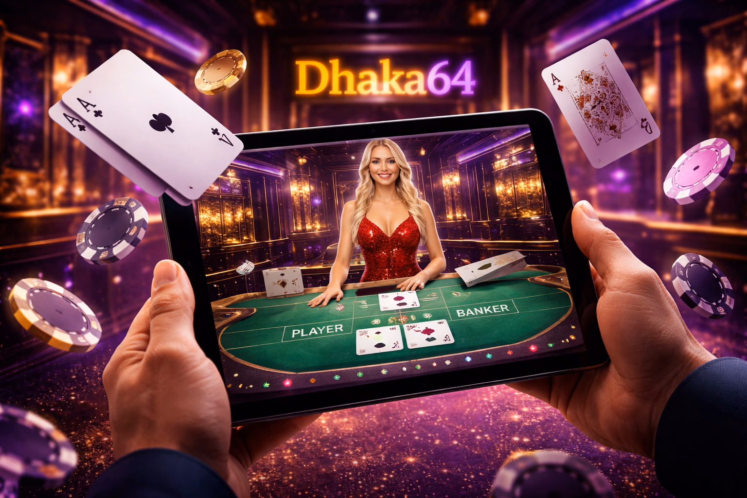 Focused casino enthusiast working on a laptop in a neon-lit setting showcasing the immersive dhaka64 digital gaming journey