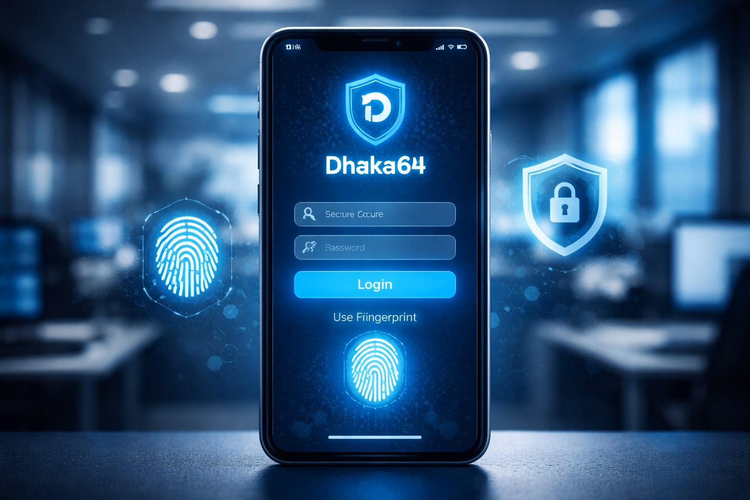 পেশাদার পোশাকে আত্মবিশ্বাসী হোস্ট একটি প্লেয়ারকে dhaka64 সুরক্ষিত অ্যাক্সেস ড্যাশবোর্ডের মাধ্যমে গাইড করছেন, নীয়ন শিল্ড দ্বারা ঘেরা